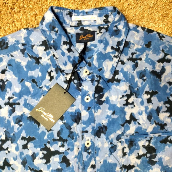 Good Man Brand Blue Cayman Camo shirt sleeve Button down shirt NWT - Picture 4 of 8
